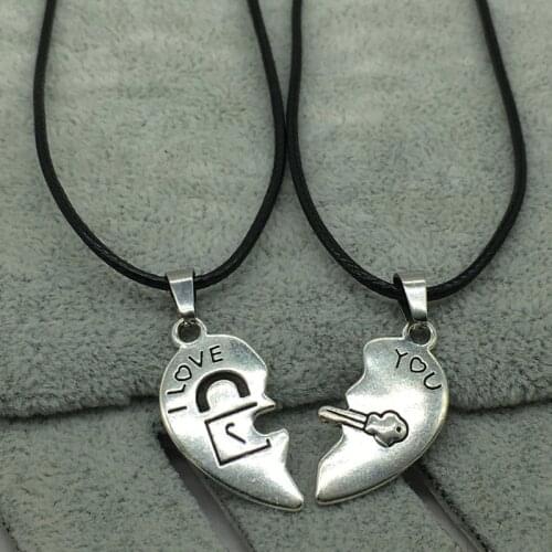 2 PCs/Set Couple Necklace for Women Men Silver color Two Pieces Heart Pendant Paired Necklace Fashion Necklace Gifts for Women