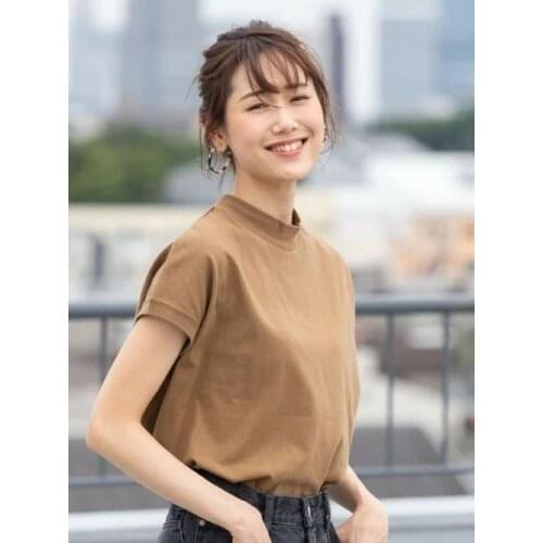 Half high collar short sleeve T-shirt womens loose large 2021 summer new Korean cotton half sleeve T-shirt 2021014