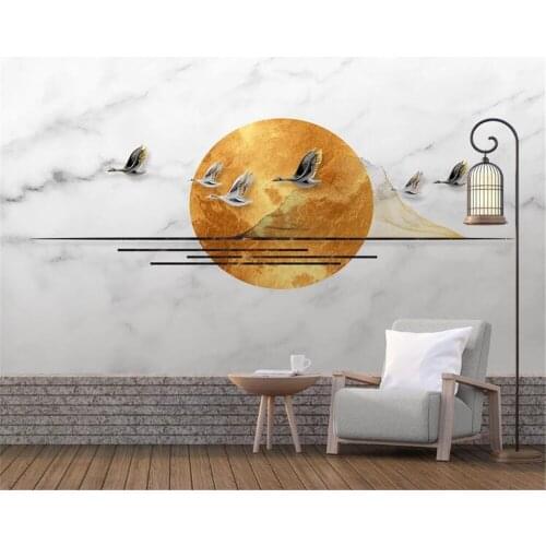 Custom Custom Wallpaper Mural 3D Three-dimensional Golden Line Mountain Peak Bird Sir White Dali Pattern Background 3d wallpaper