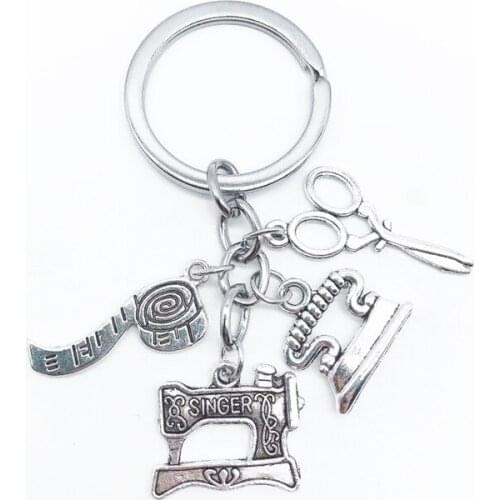 Retro Tailor Shop Scissors Sewing Machine Tape Measure Iron Clothing Designer Keychain Personality Commemorative Gift Keychain