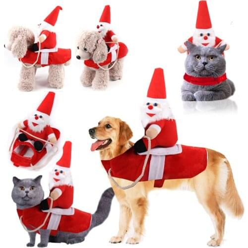 Dog Cat Christmas Costume Santa Claus Riding Equipment Fancy Dress Jacket Coat Costume Outfit Dog Cat Xmas Holiday Party Clothes