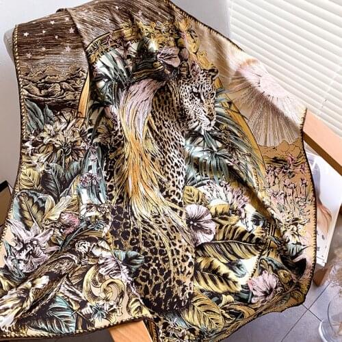 Animal print Twill Silk Scarf 90 90cm Silk Scarf Hand Rolled Edges Designer Silk Head Scarfs For Women Vintage Neck Scarfs 90