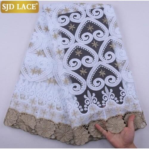 SJD LACE Embroidery Guipure Cord Design African Lace Fabric High Quality French Lace Fabric With Stones Milk Silk For PartyA2175