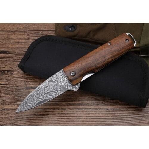 MIKER Folding Knife Damascus steel blade wood Handle outdoor knives Camping Survival Knife CNC EDC tool for kitchen Collection