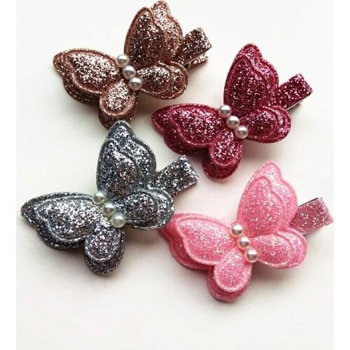 20pcs/lot Cartoon Korean Butterfly Shape Hair Clips Double Layers Pearls Princess Kids Hairpins Summer Style Cute Fairy Hairpins