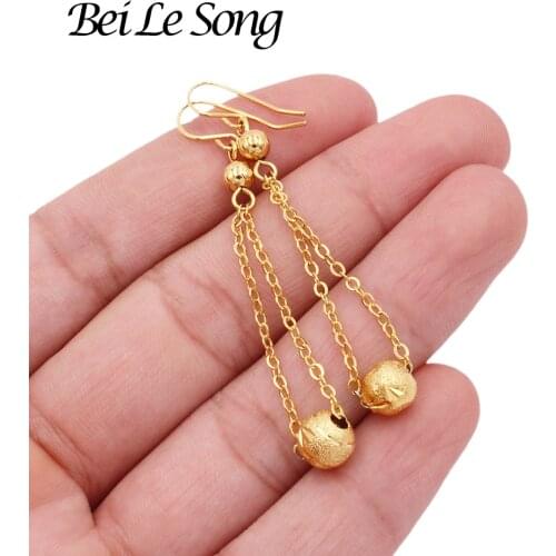 Womens earing piercings girls dangle earings round ball earrings fashion 24K gold color for women ear rings womens jewelry