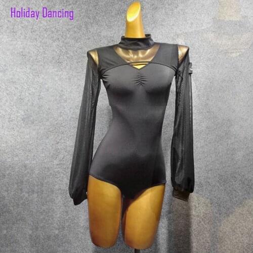 Sexy Bare Back Long Sleeve Women Latin Dance Bodysuit Latin Dancing Tops Practise Tango Chacha Dancing Performamnce T025