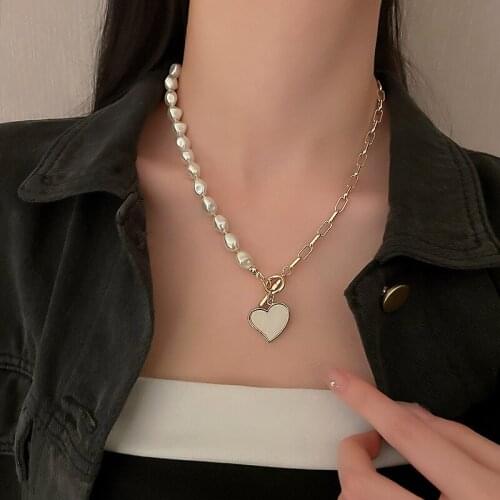 Irregular Pearl Choker Necklaces for Women 2021 Vintage Rhinestone Heart Pendant Necklace Gold Collar Collier Femme Jewelry