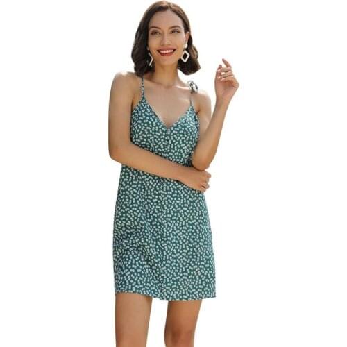 2019 Female Fashion Sling Floral Print Dress Women V-neck High Waist Short Straight Dresses