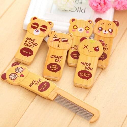 3Pcs Cartoon Bear Children Hair Comb Foldable Mirror Comb Girl Accessories Travel Doll Mirror Female Cosmetic Birthday Gift Toy