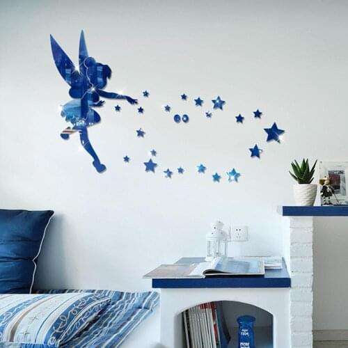 DIY 3D Multi-colored Fairy Angel Star Acrylic Mirror Effect Wall Removable Stickers Room Wedding Mirror Stickers Home Decor