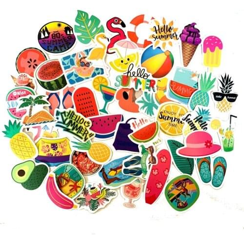 5 Sets=250PCS Summer Dessert Drink Swimming Ring Bikini Style Beach Sticker Notebook Skateboard Water Cup Sticker