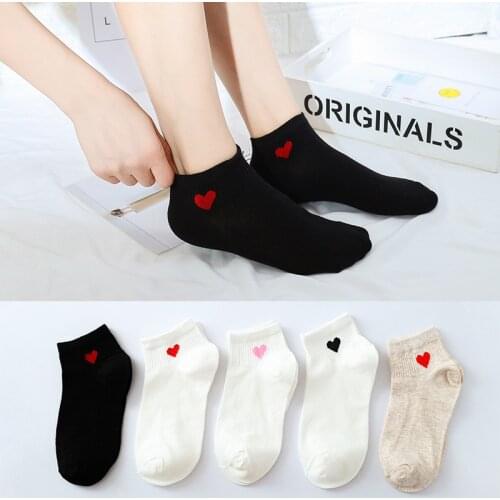5 Pairs Women Socks Short Ankle Socks Cotton Heart Cute Female Socks Lovey White Black Socks 35-40EUR