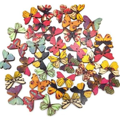 50pcs Mixed Wooden Butterfly Buttons for Sewing Clothes Knitting Needles Crafts Scrapbooking DIY Fabric Needlework Buttons