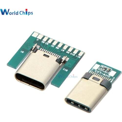 USB-C Type C USB 3.1 Connector Board 24 Pins Male Female Socket Type-C Adapter Board to Solder Wire Cable PCB