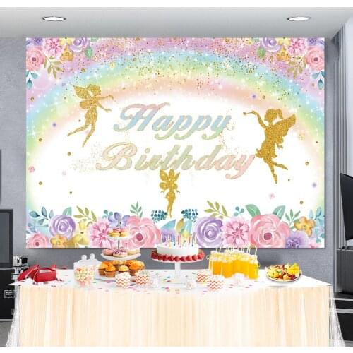 Butterfly Princess Backdrop Happy Birthday Rainbow Glitter Polka Dots Stars Flowers Girl Birthday Party Photography Background