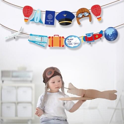Baby Shower Ready to Take Off Pilot Happy Birthday Banner Aircraft Party Decoration Boys DIY Wall Hanging Bunting Party Favors