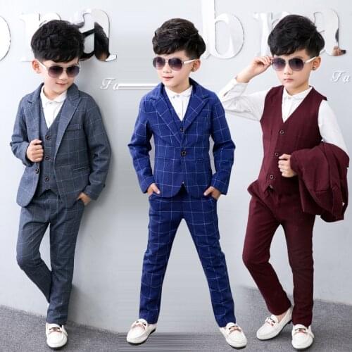 2021 Plaid Kids Dress Suit for Boys Blazer Pants Children Wedding Suits Tuxedo Formal Wear Clothes Spring Baby School Outfits