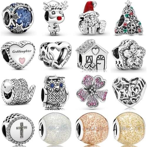 Sparkling Stars Sweet Home Goddaughter Heart Red Nosed Reindeer Charm 925 Sterling Silver Beads Fit pandora Bracelet Diy Jewelry