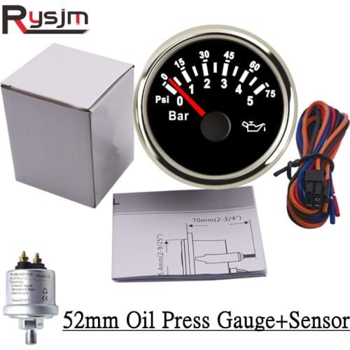 Hot Sale Auto Car 52mm Oil Pressure Gauges 0-5Bar Mechanical Oil Pressure Sensors M10x1 NPT1/8 0-10Bar Boat Device Red Backlight