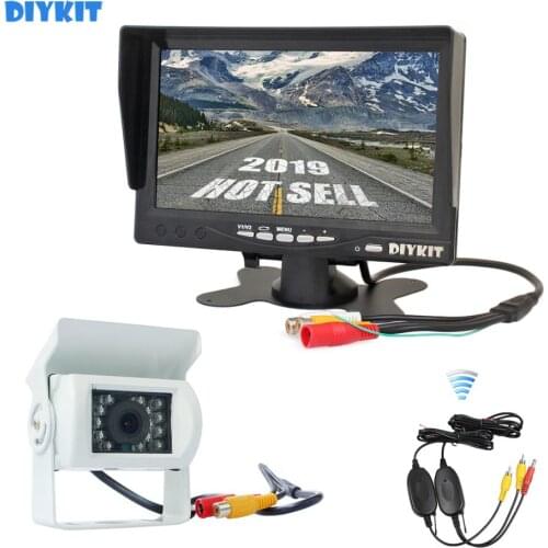 DIYKIT Wireless 7" TFT LCD Car Monitor Reverse Rear View Monitor + IR Night Vision HD CCD Rear View Car Camera White