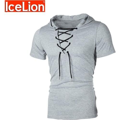 IceLion 2021 Summer Fashion T Shirt Men Brand Design Hooded T-shirt Hip Hop Streetwear Mens Short Sleeve Solid Fitness Tshirt