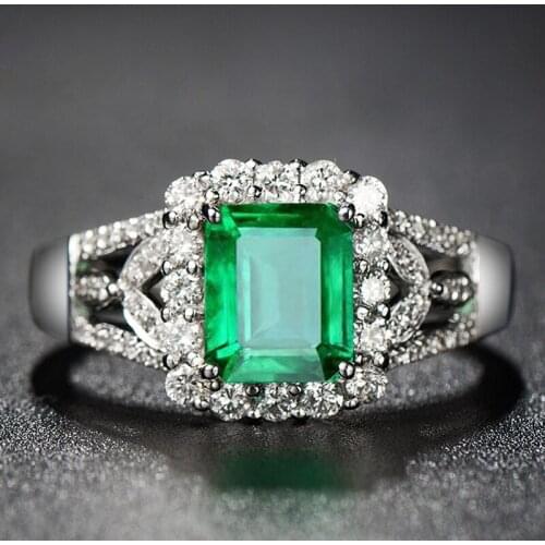 New 925 Silver Inlaid Zircon Rectangle Emerald Gemstone Resizable Ring Luxury Live Mouth Ring Jewelry For women Christmas Gift