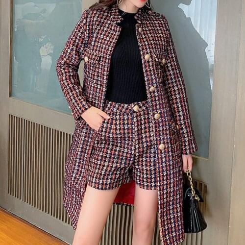 ZAWFL New Autumn Winter Pants Set Tweed Two Piece Set Women Long Woolen Jacket Coats + Shorts Suits Korean 2 Piece Set