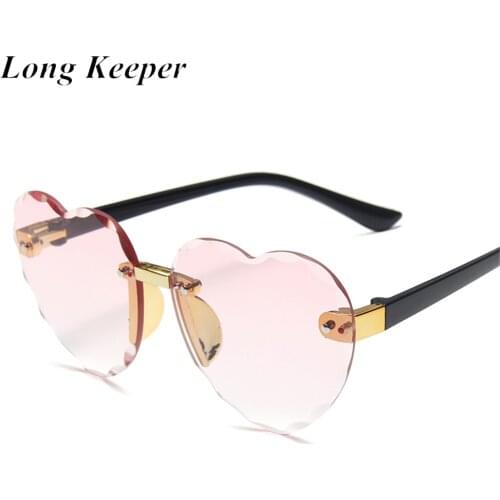LongKeeper 2020 Fashion Kids Rimless Sunglasses Girls Baby Love Heart Shape Sun Glasses UV400 Children Gradient Shades Oculos