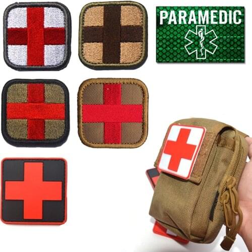 Medical red Cross Patch stickers Embroidered/PVC military patch Rubber Paramedic Badge Appliques Switzerland Swiss Cross patches