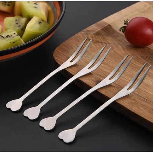 Mini Stainless Steel Fork Dessert Cake Fruit Salad Cutlery Flatware Love Heart Handle