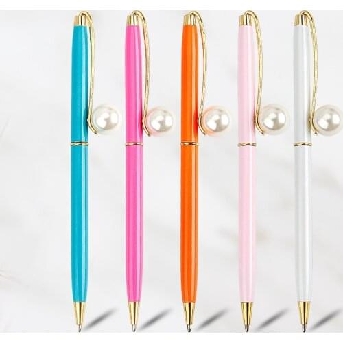 Fashion New 100pcs Ballpoint Pen Luxury Pearl Ball Pen for Writing Metal Pen Cute Stationery Gifts Customized with Own Logo
