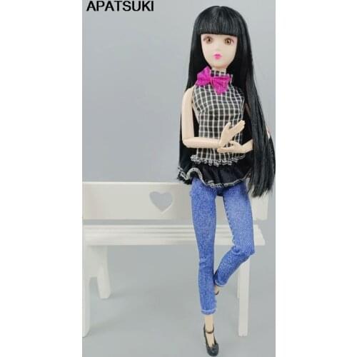 1Set Fashion Doll Clothes For Barbie Doll Outfits Plaided Top Denim Jeans Pants for 1:6 BJD Doll 1/6 Dollhouse Accessories