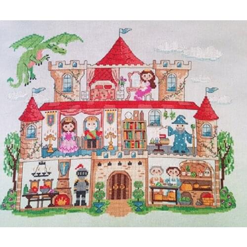 GG Counted Cross Stitch Kit Fan blowing a fan Handmade Needlework For Embroidery 14ct Cross Stitch Color Cartoon castle