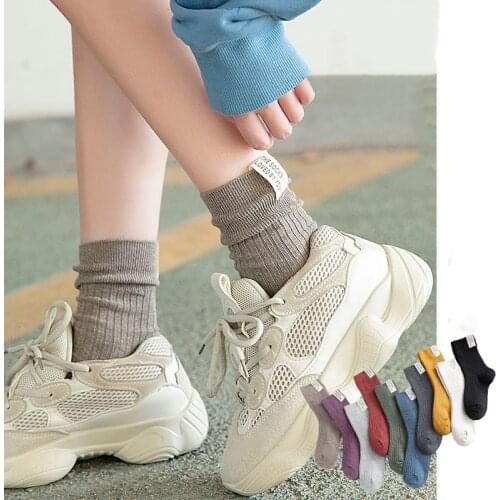 Jeseca High Quality Cotton Womens Socks Casual Solid Harajuku Retro Vintage Streetwear Long Socks Korean Fashion Christmas Sock