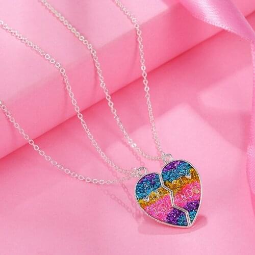 New 2021 2 Piece Set Gradient Color Heart-shaped Stitching Pendant Chain Exquisite and Lovely BFF Friendship Necklace for Friend