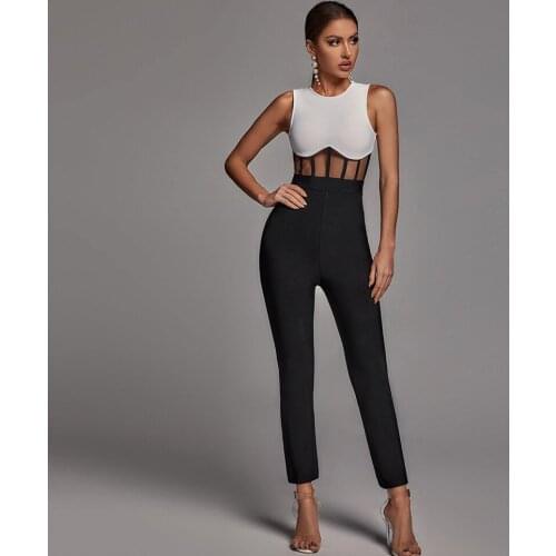 New Long Jumpsuits Women Elegant Sleeveless Formal Party Off Shoulder Overalls Bandage Pencil Femme Jumpsuit