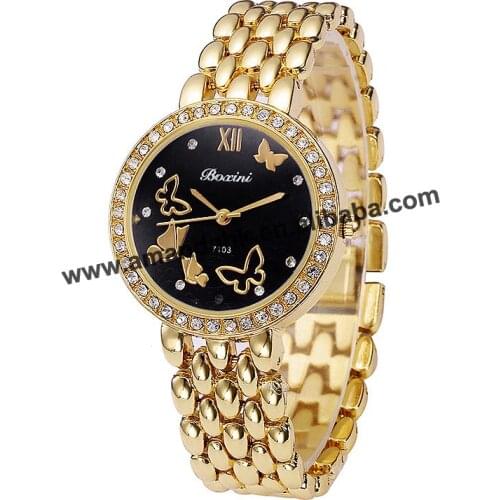 Alloy New Fashion Watch Women Hot Sale Lady Wristwatch Rhinestone Quartz Women Dress Bangle Watches Boxini 7103