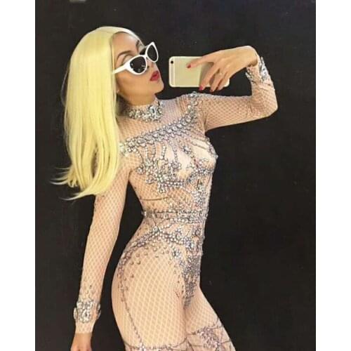 New Sexy Rhinestone Bodysuit Full Of Sparkling Crystals Stones Jumpsuit Christmas Celebrate Performance Party Wear Women Outfit
