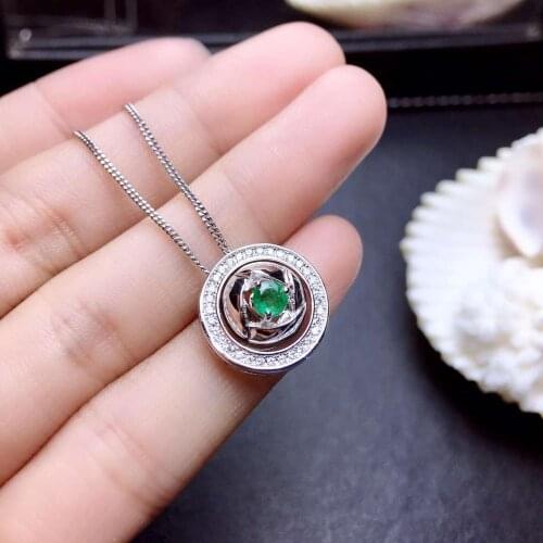 New Twoforone style exquisite natural emerald gem pendant of necklace 925 sterling silver green round natural gem New Year gift