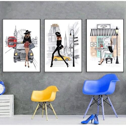 New York Prints and Posters Fashion City london Paris Wall Art NYC print Watercolor Decoration Pictures Photos for Living Room