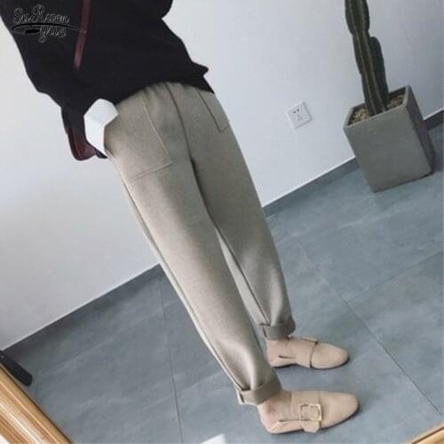 Autumn Winter New Pants Women Thick Women Harem Pants Wool Korean Style Plus Size Pantalon Loose All-match Trousers Capris 11066