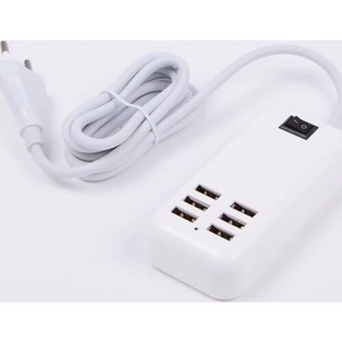 USB Travel Charger 6 Ports EU / US Plug 1.5M Extension Cable Socket Fast Charging Extension Power Adapter For Mobile Phone iPad