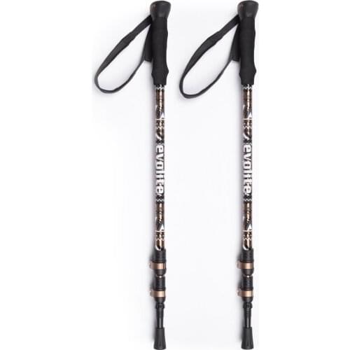 Evolite Golden Quick-Lock Trekking Poles Walking Hiking Camping Outdoor Non-slip Grips telescopic structure Tungsten tips
