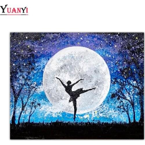 Full Square Diamond Painting Dancing Girl Diamond Embroidery Moonlight Landscape 5D Full Round Diamond Mosaic Cross Stitch Decor