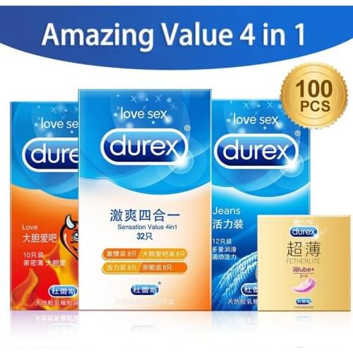 Durex Condoms for Men 100Pcs Amazing Value 4 Types Ultra Thin Lubricated Natural Latex Penis Sleeve Adult Sex Products Condones