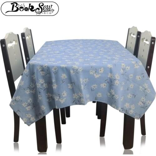 Booksew Rectangle Flower Design Dining Table Cloth Thick Cotton Linen Blue Pink Table Cover For Home Party Mantel Wedding Decor