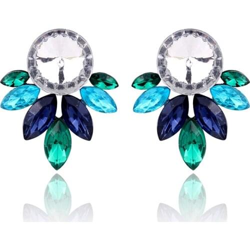 TODOX New blue glass women stud Earrings beautiful Jewelry For Women Geometric small colorful Crystal Female Christmas party