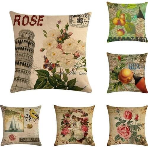 Vintage European Building Pattern Pillow Case Cotton Linen Cushion Cover Retro Floral Throw Pillowcase Sofa Car Home Decor ZY578