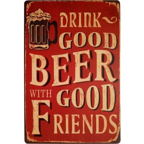Cartel de hojalata Vintage de Metal, cartel de decoración de lata, cerveza con buenos amigos